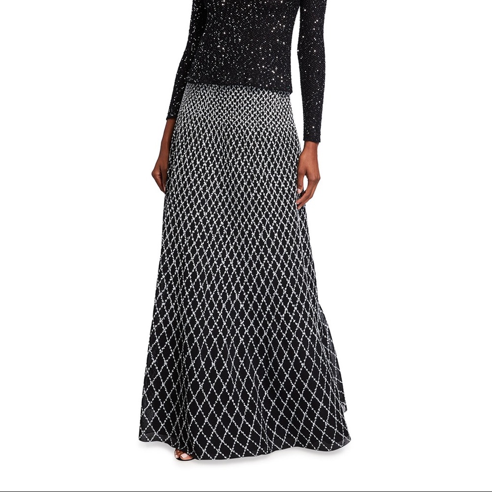 NWT $2295 St. John Diamond Knit Ballgown Maxi Formal Holiday Skirt Black Size 8